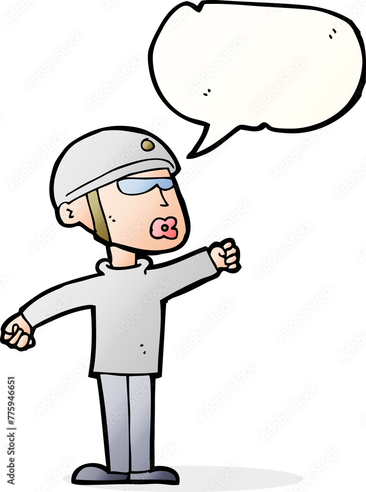 cartoon security guy with speech bubble