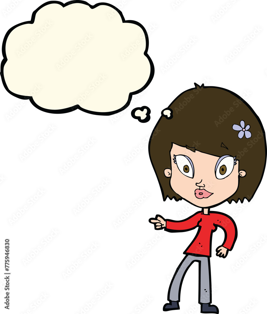 cartoon pretty woman pointing with thought bubble cartoon pretty woman pointing with thought bubble