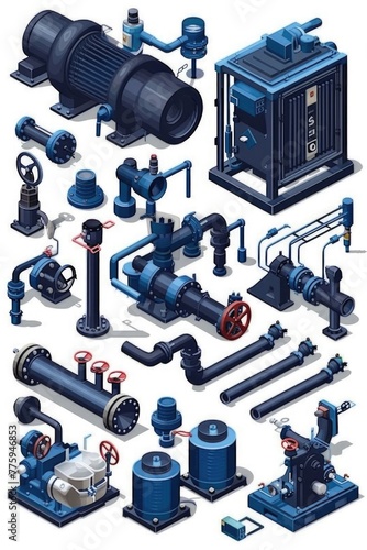 Industrial pipes and valves on a clean white background. Perfect for engineering projects
