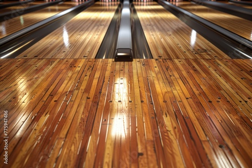 A wooden floor bowling alley, suitable for sports and leisure concepts