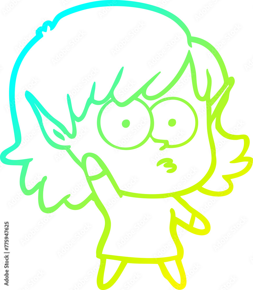 cold gradient line drawing of a cartoon elf girl waving cold gradient line drawing of a cartoon elf girl waving