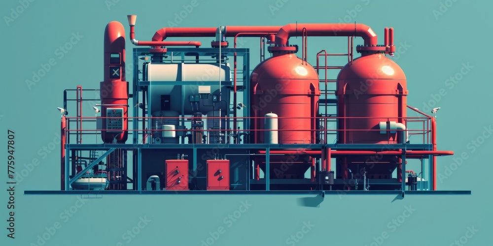 A large red machine sitting on top of a building. Suitable for industrial concepts A large red machine sitting on top of a building. Suitable for industrial concepts