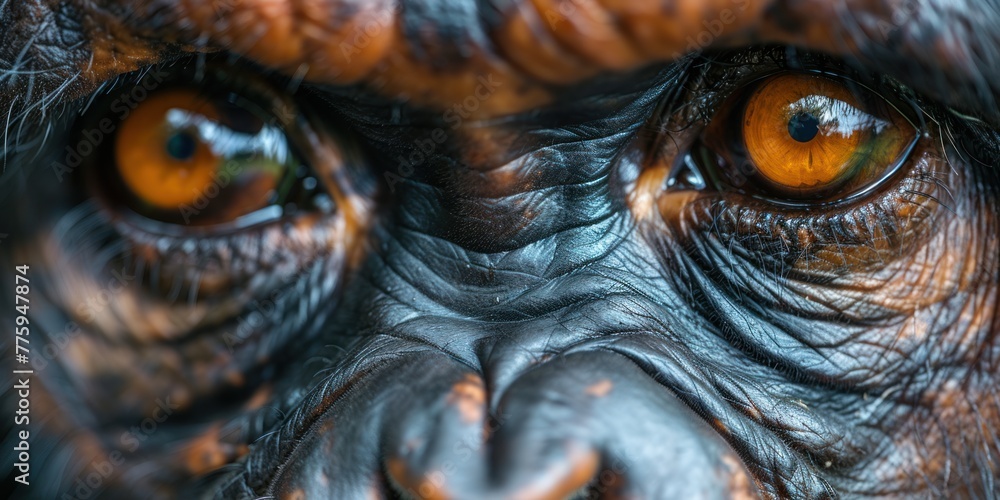 Piercing Gaze: A Close Up of a Monkeys Face With Orange Eyes Piercing Gaze: A Close Up of a Monkeys Face With Orange Eyes