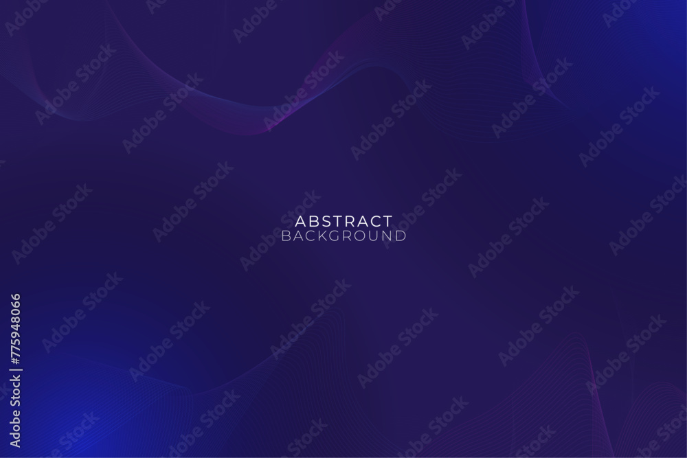 Dark abstract background with glowing wave. Shiny moving lines design element. Modern purple blue gradient flowing wave lines. Futuristic technology concept. Vector illustration