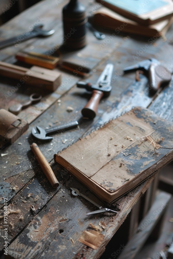A workbench with hammers and tools, ideal for DIY projects A workbench with hammers and tools, ideal for DIY projects