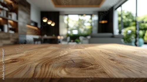 A wooden table placed in front of a window. Ideal for home decor concepts