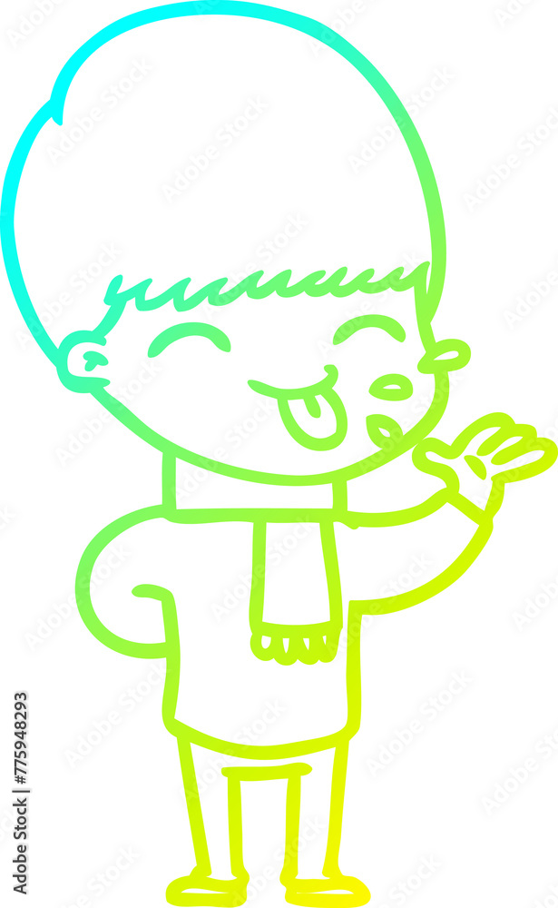 cold gradient line drawing of a cartoon boy sticking out tongue