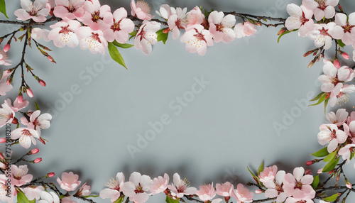 exquisite cherry blossom branches as a frame border, isolated with negative space for layouts bright colors illustration © Fukurou
