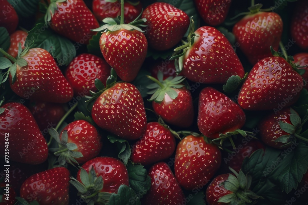 From above, the abundance of ripe strawberries was a testament to nature's bounty From above, the abundance of ripe strawberries was a testament to nature's bounty