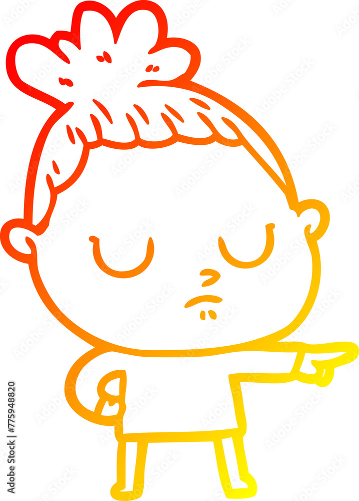 warm gradient line drawing of a cartoon calm woman warm gradient line drawing of a cartoon calm woman