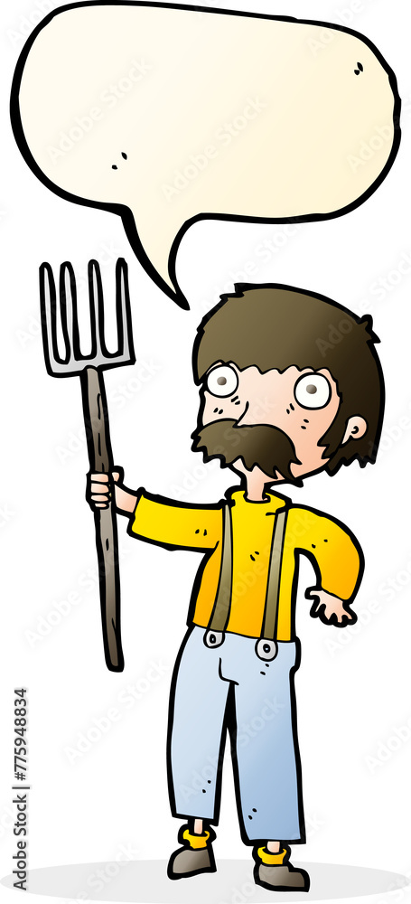 cartoon farmer with pitchfork with speech bubble cartoon farmer with pitchfork with speech bubble