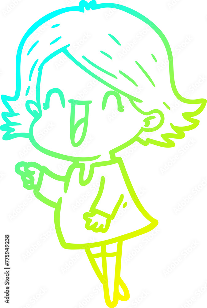 cold gradient line drawing of a cartoon happy woman cold gradient line drawing of a cartoon happy woman