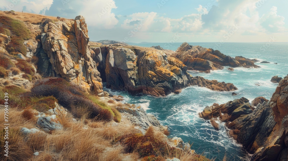 A stunning view of the ocean from a cliff top. Ideal for travel websites and nature enthusiasts