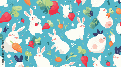 Seamless background with radish and rabbit illustra