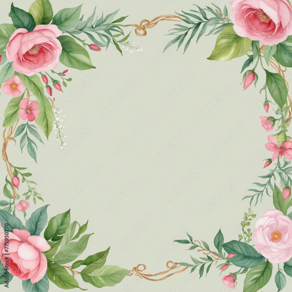 Botanical Garland Frame with Watercolor Flowers bright colors illustration
