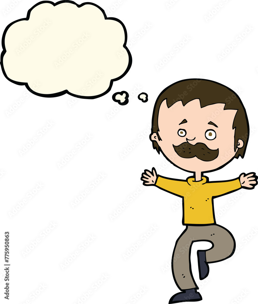 cartoon dancing man with mustache with thought bubble cartoon dancing man with mustache with thought bubble