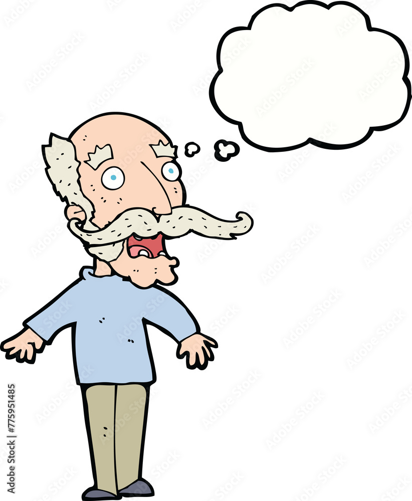 cartoon old man gasping in surprise with thought bubble cartoon old man gasping in surprise with thought bubble