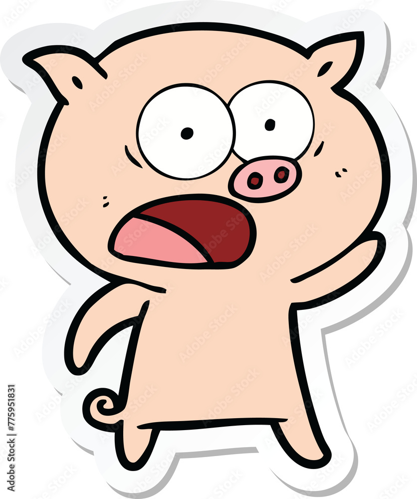 sticker of a cartoon pig shouting sticker of a cartoon pig shouting