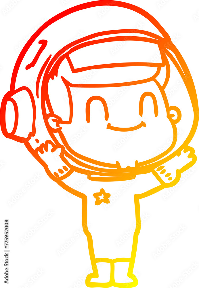 Obraz premium warm gradient line drawing of a happy cartoon astronaut man