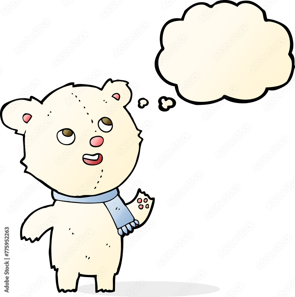 cartoon polar bear wearing scarf with thought bubble cartoon polar bear wearing scarf with thought bubble