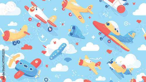 Seamless pattern tile cartoon with toy plane illust