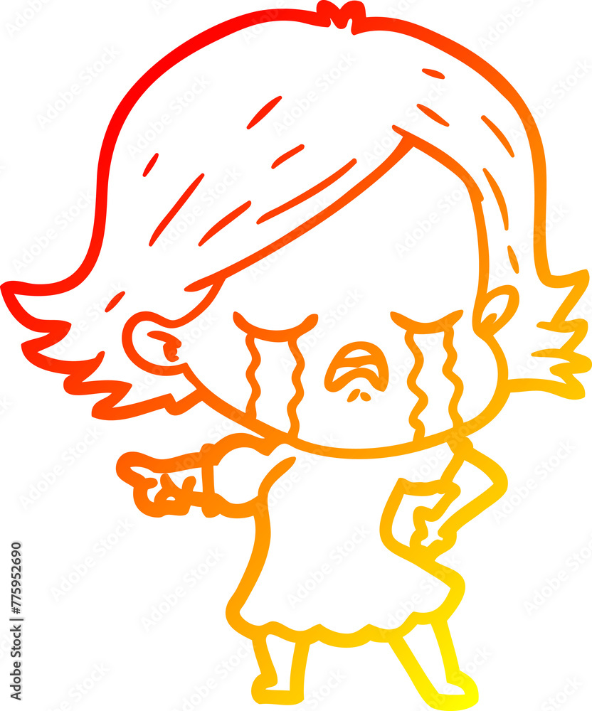 warm gradient line drawing of a cartoon girl crying and pointing warm gradient line drawing of a cartoon girl crying and pointing