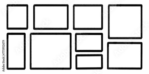 Abstract square frames with vintage grunge outline. Set of frames for text and design. Square frames isolated on white background with empty space