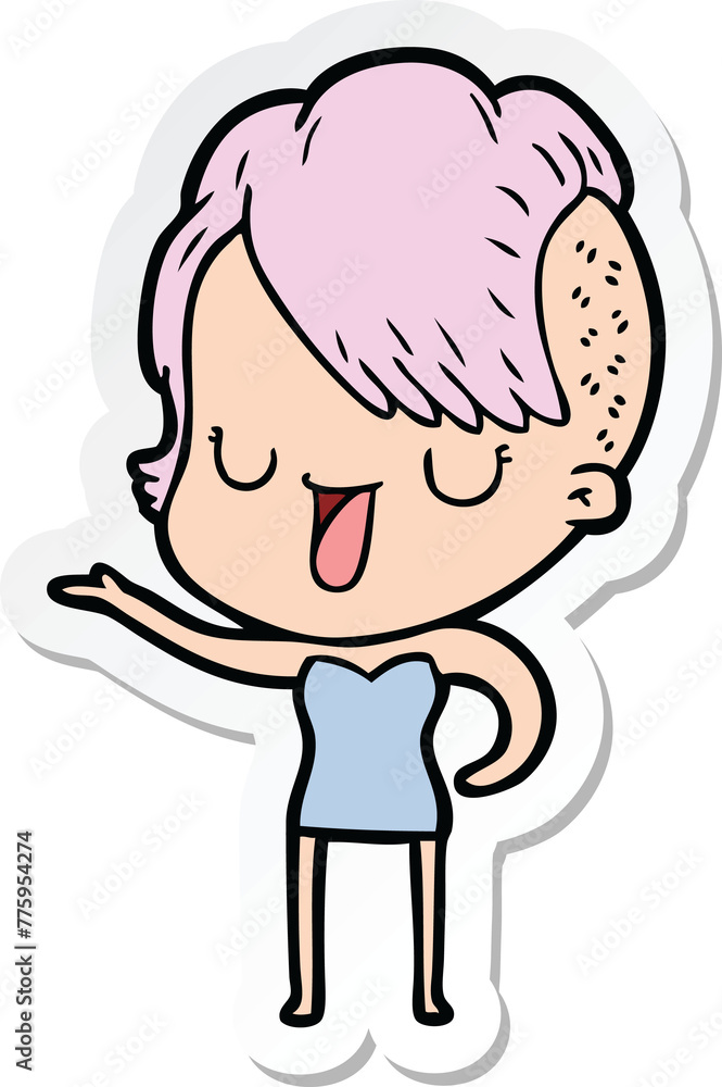 sticker of a cute cartoon girl with hipster haircut sticker of a cute cartoon girl with hipster haircut