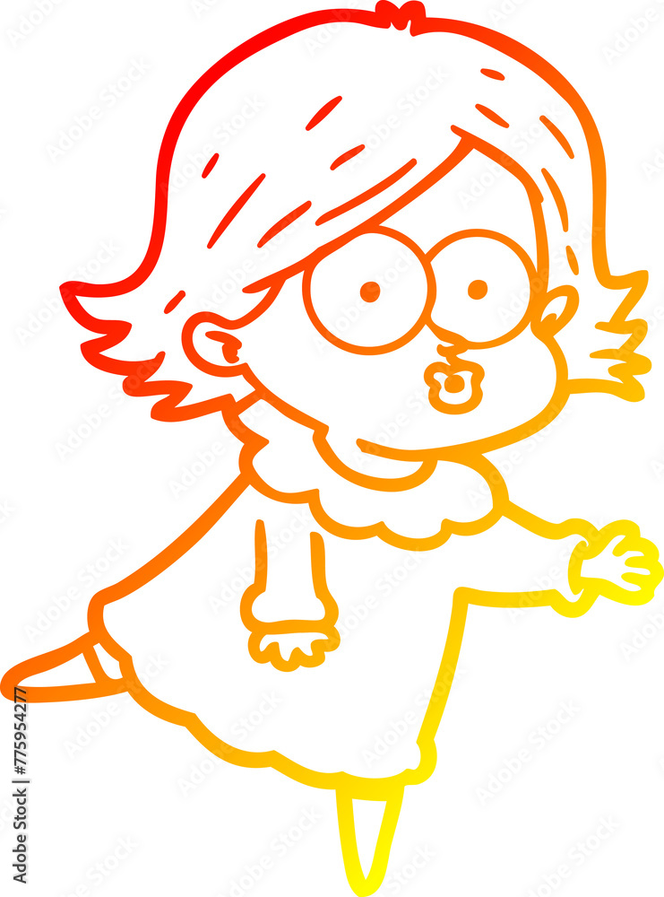 Fototapeta premium warm gradient line drawing of a cartoon girl pouting