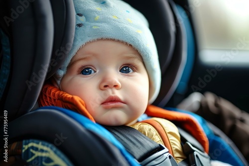 Comfortable Baby sitting in safety car seat. Safe auto toddler transportation place. Generate ai