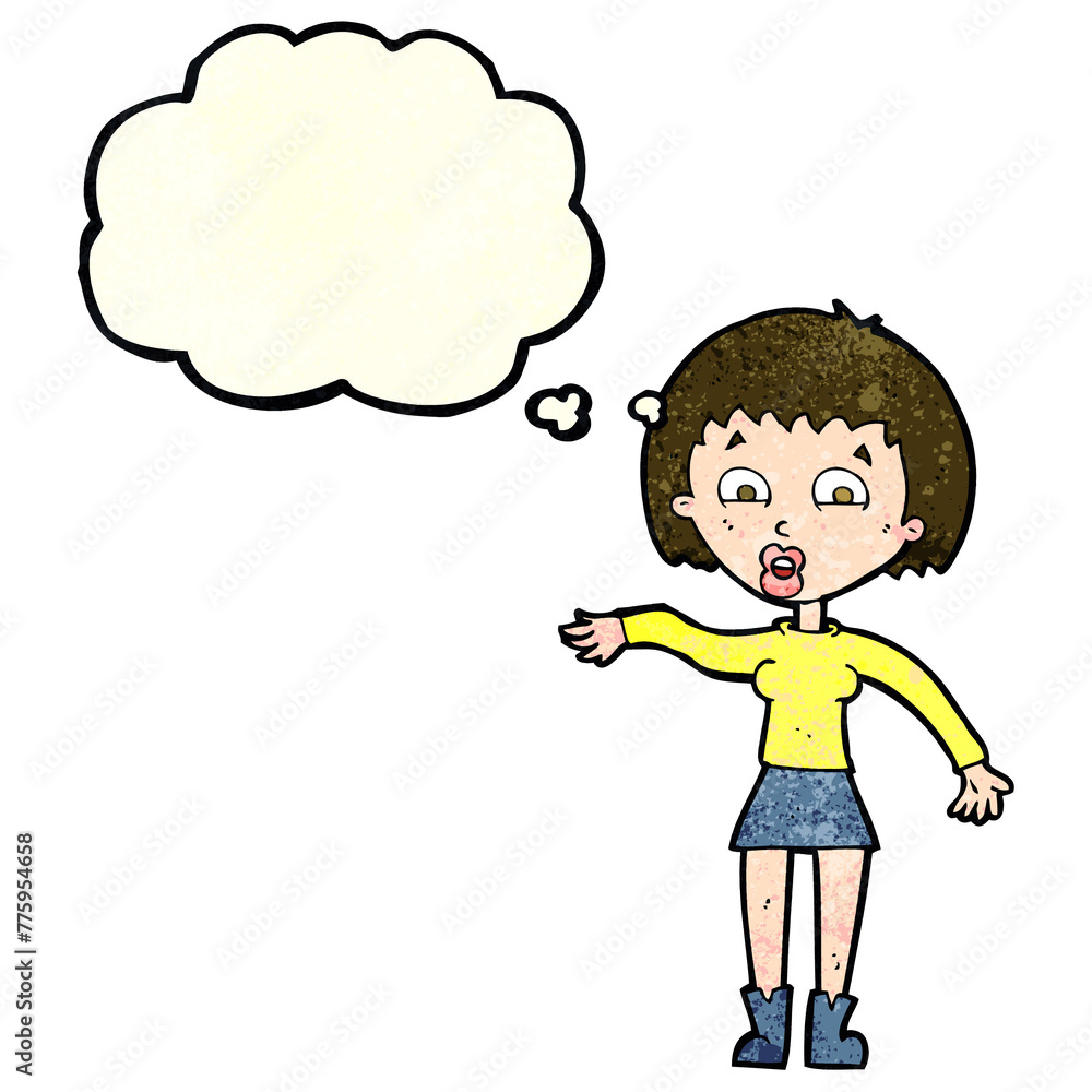 cartoon surprised woman with thought bubble cartoon surprised woman with thought bubble