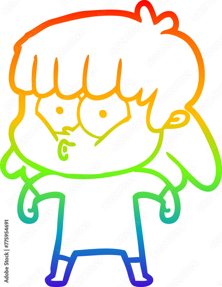 rainbow gradient line drawing of a cartoon whistling girl rainbow gradient line drawing of a cartoon whistling girl