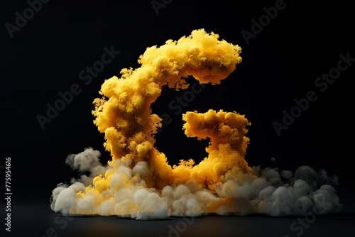 G letter formed by yellow cloud on black background, 3D render
