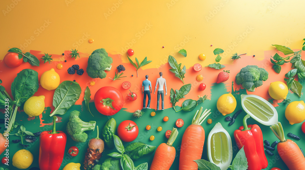 Fototapeta premium A Group of People Surrounded by Fruits and Vegetables