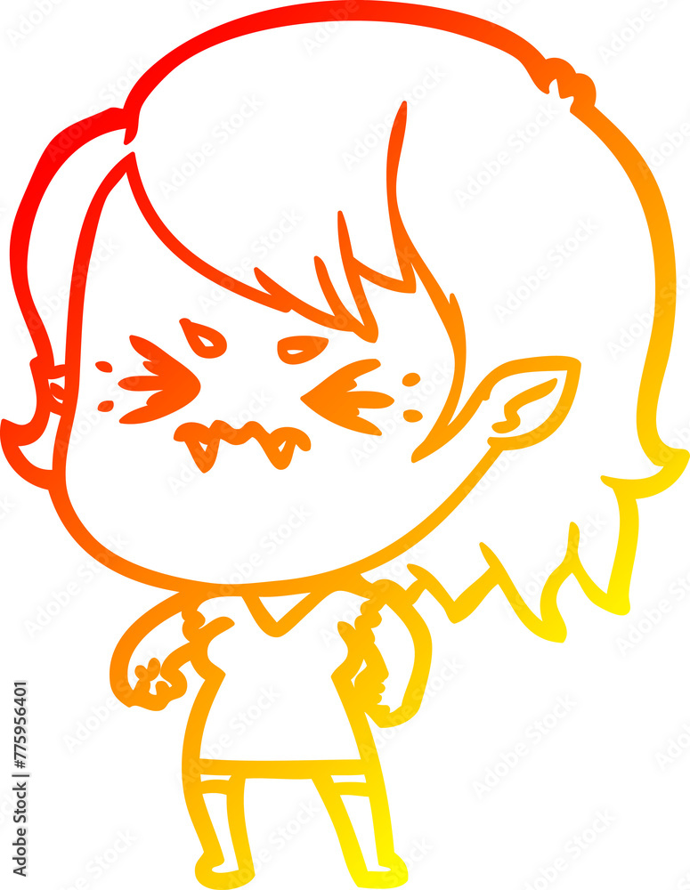 warm gradient line drawing of a annoyed cartoon vampire girl warm gradient line drawing of a annoyed cartoon vampire girl