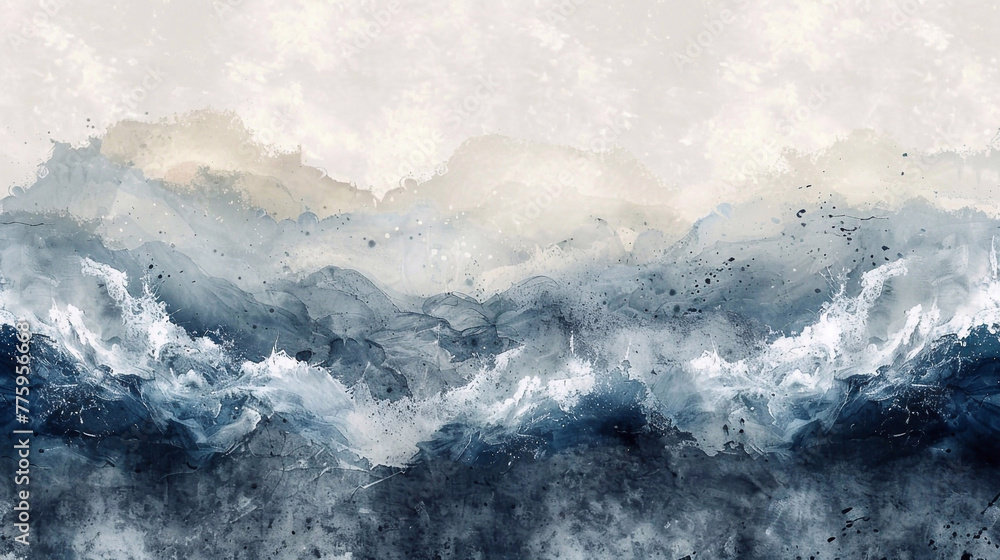 Watercolor drawing of waves and clouds. Abstract watercolor background.