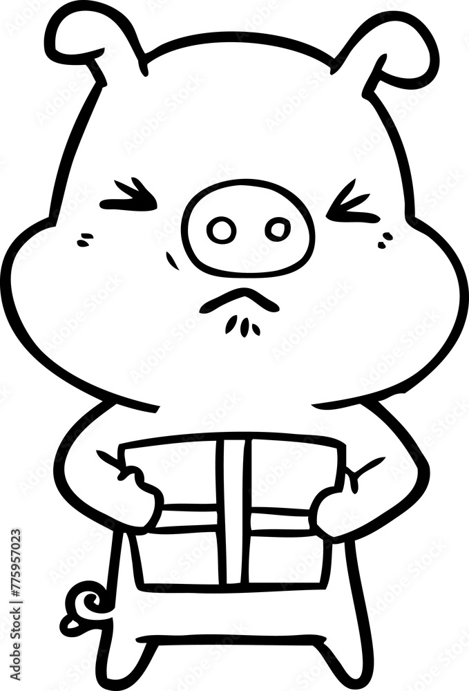 cartoon angry pig with christmas present cartoon angry pig with christmas present