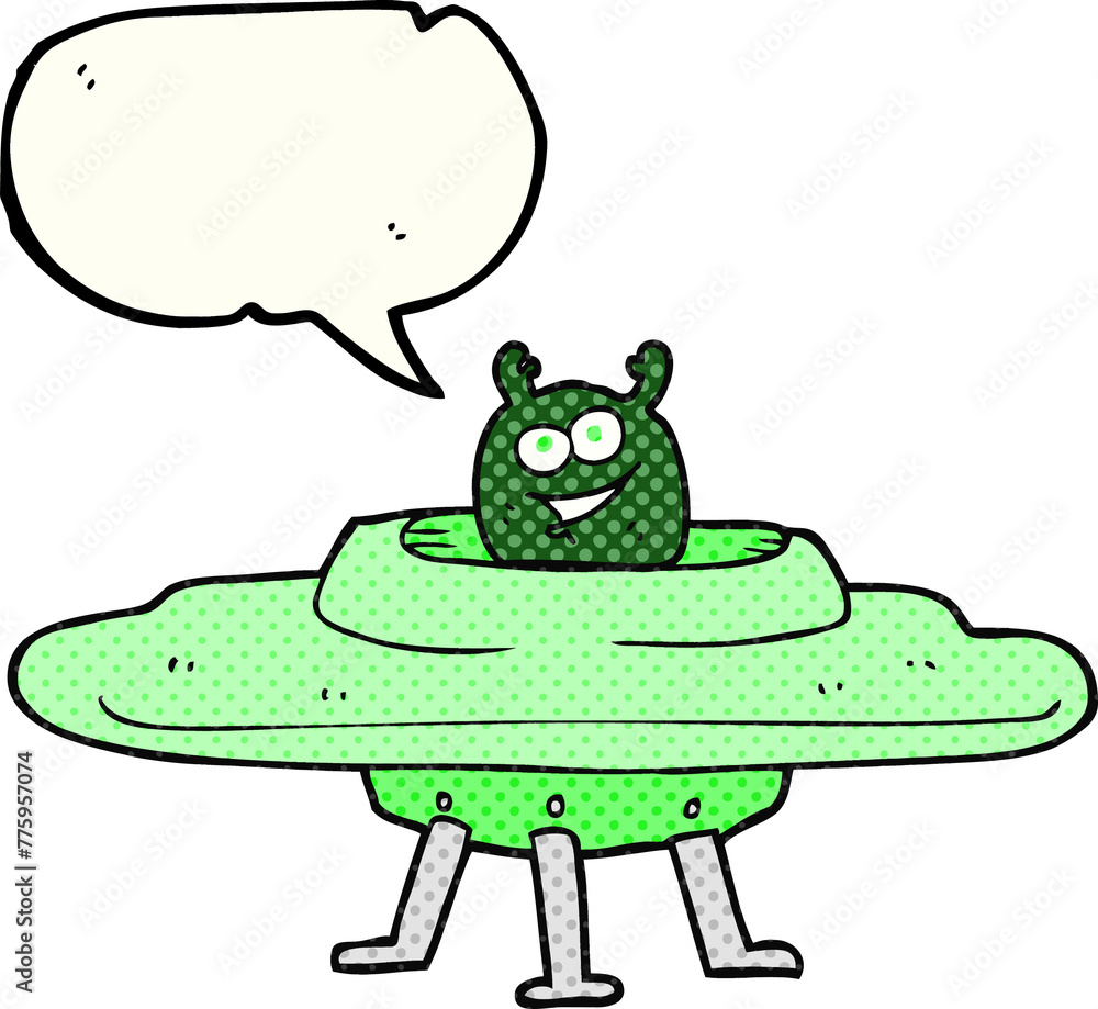 Obraz premium freehand drawn comic book speech bubble cartoon spaceship