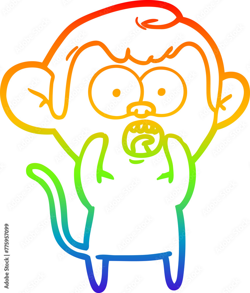 Obraz premium rainbow gradient line drawing of a cartoon shocked monkey