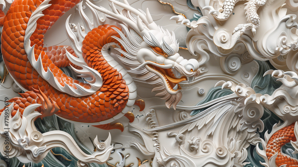 Fototapeta premium chinese dragon hand painted wall art