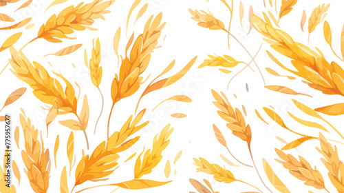 Seamless watercolor pattern with ear of wheat on th
