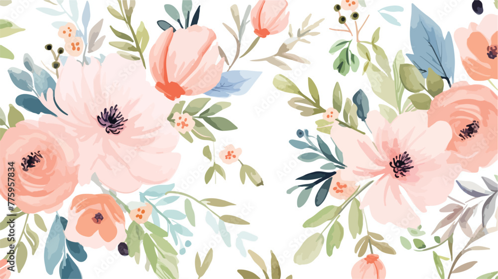 Seamless watercolor pattern with floral elements on