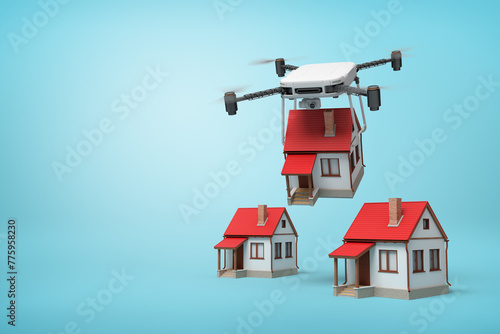 3d rendering of camera drone carrying small cottage