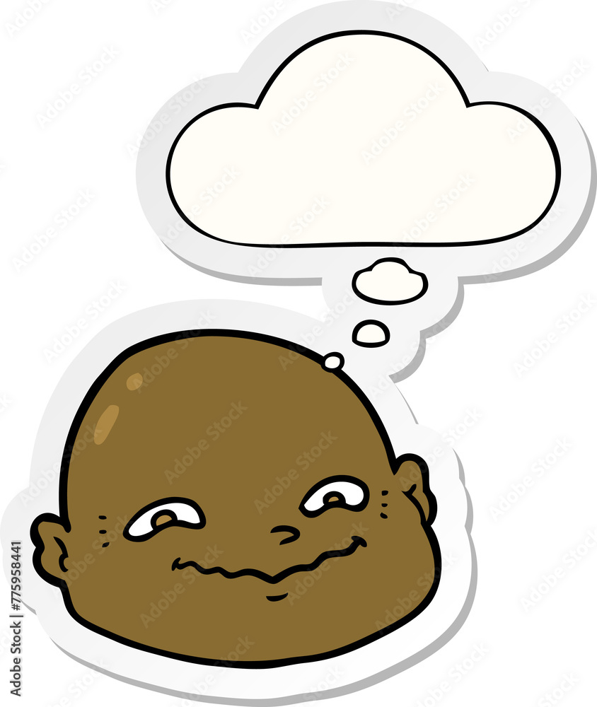cartoon bald man with thought bubble as a printed sticker cartoon bald man with thought bubble as a printed sticker