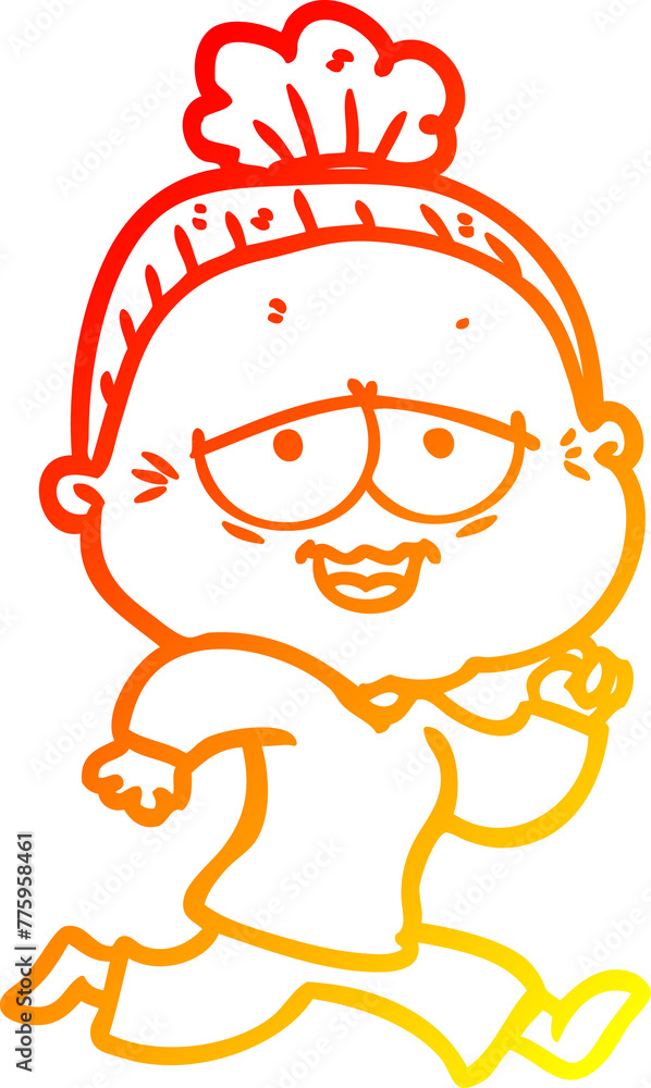 warm gradient line drawing of a cartoon happy old lady warm gradient line drawing of a cartoon happy old lady