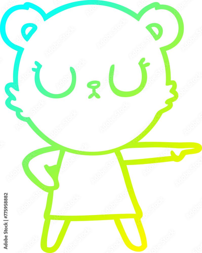 cold gradient line drawing of a peaceful cartoon bear in dress pointing cold gradient line drawing of a peaceful cartoon bear in dress pointing