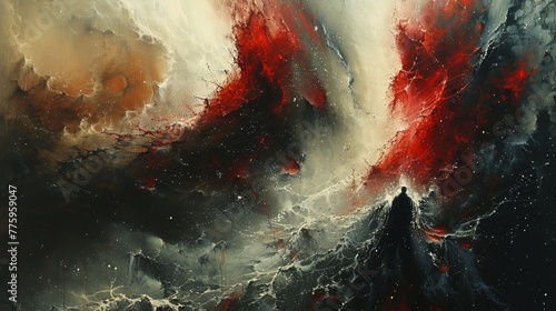 Intriguing blend of cosmic exploration and samurai mysticism in abstract art.