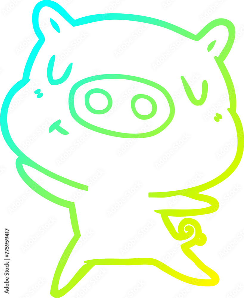 cold gradient line drawing of a cartoon content pig cold gradient line drawing of a cartoon content pig