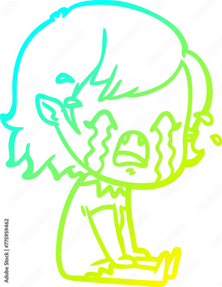 cold gradient line drawing of a cartoon crying vampire girl cold gradient line drawing of a cartoon crying vampire girl