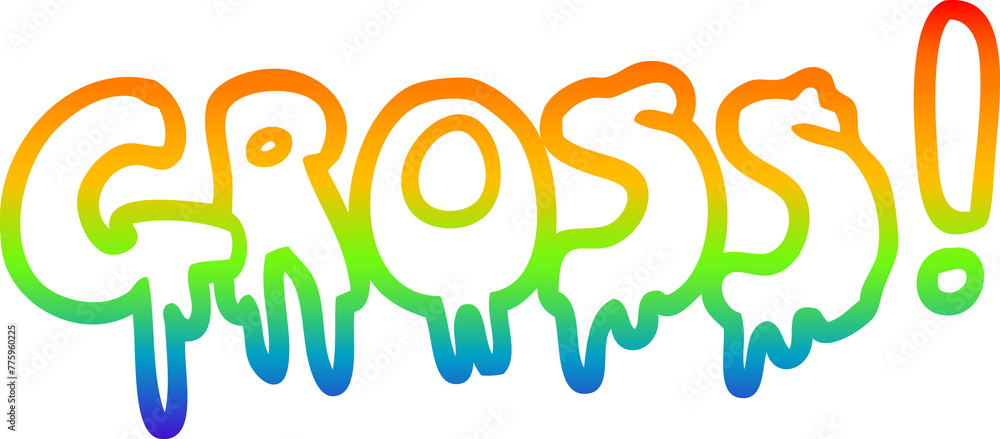rainbow gradient line drawing of a cartoon word gross - obrazy, fototapety, plakaty 